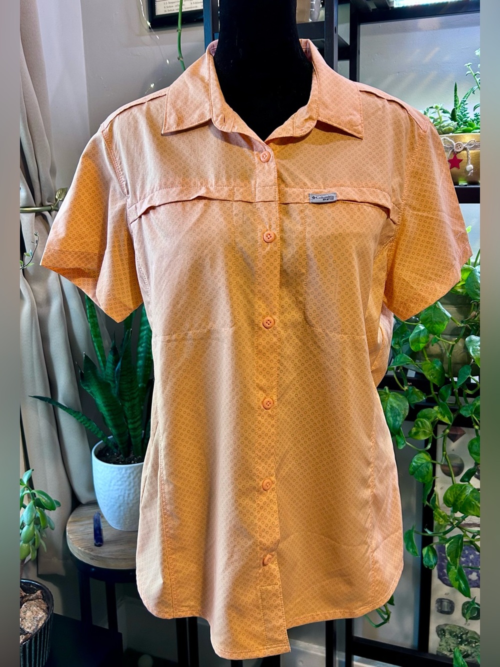 Columbia PFG Light Peach Short-Sleeve Button-Up Shirt